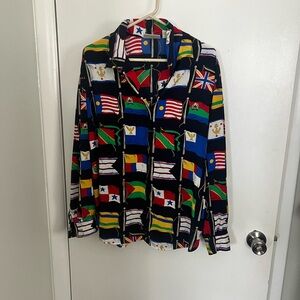 Liz Claiborne vintage Flag Print Button Blouse